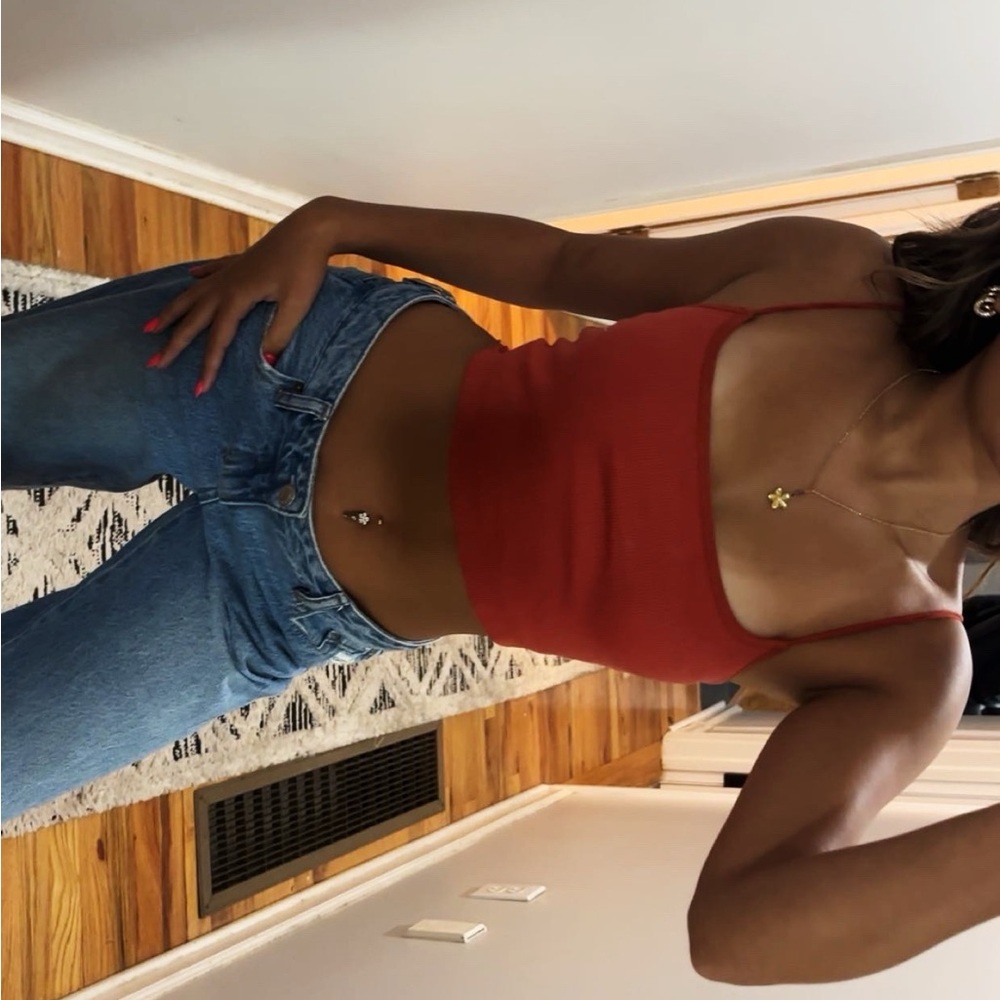 Gilly Hicks Dark Orange Fitted Crop Tank Top With Lace Back